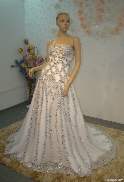 Gorgeous Full crystal and beading shining bridal wedding gown