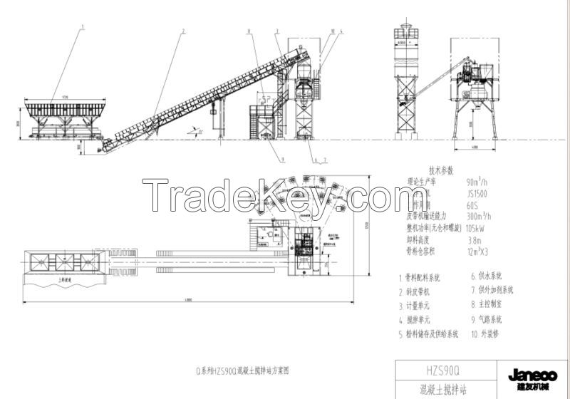 60m3/h Concrete Btcahing Plant with JS1000 Concrete Mixer