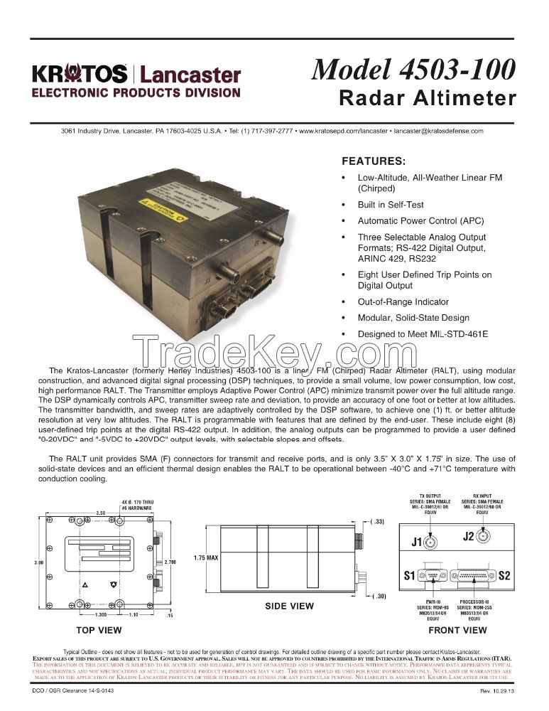 Kratos Radar Altimeter 4503-100