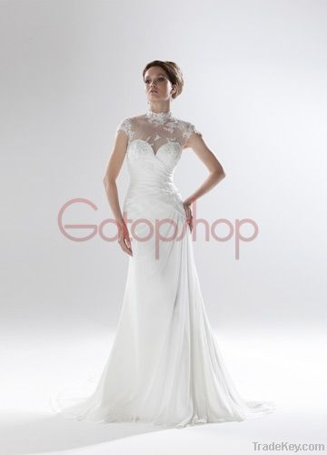 Gorgeous High-Neck Short-Sleeve Wedding Dress