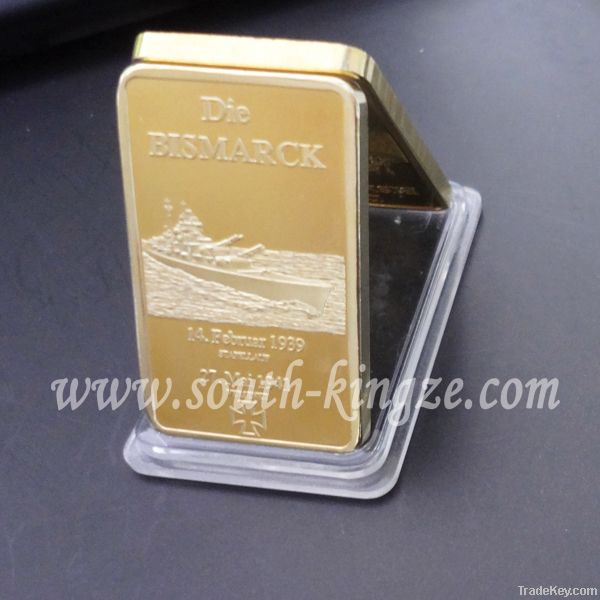 24kt gold plated Die Bismarck Germany 3rd Reich Deutsche bar bullion c
