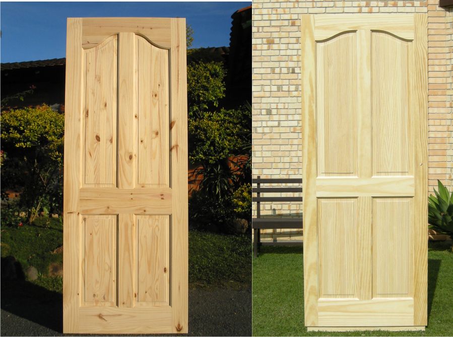 Interior Pine Door in 4 Panels Curved Top, knotty or clear pine doors