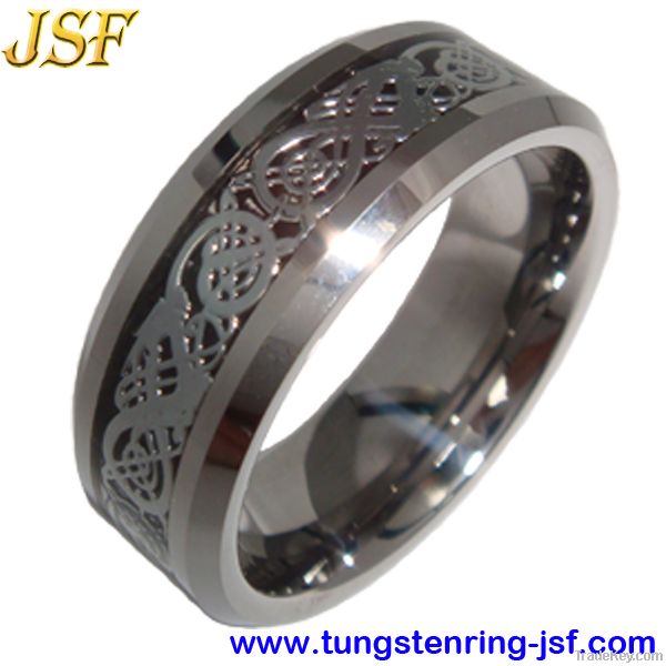 Fashion tungsten rings Dragon slice inlay