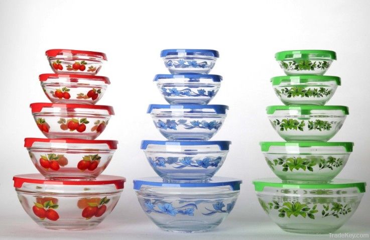 5PCS Glass bowl set with decal