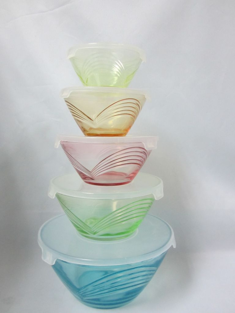 5PCS Glass Bowl Set with Platic lid and spray paint color