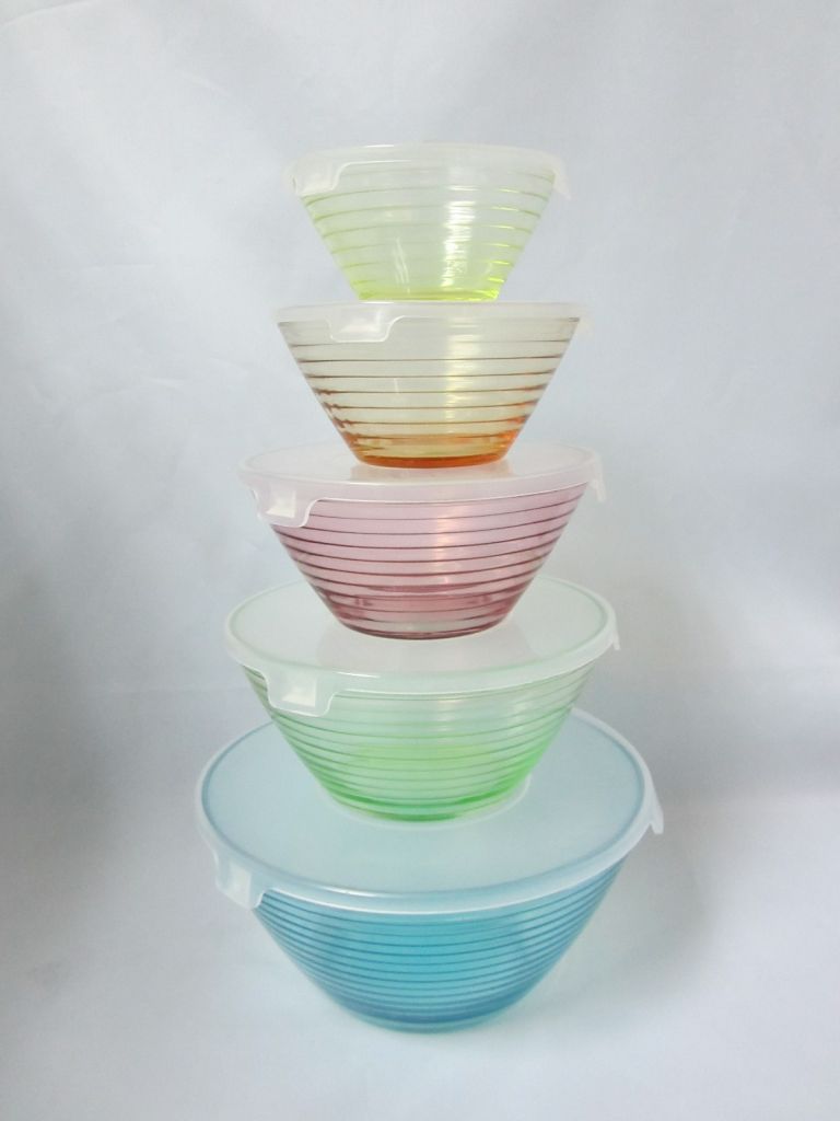 5PCS Glass Bowl Set with Platic lid and spray paint color