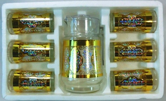 7 PCS Glass Drinking Set With Gold plating