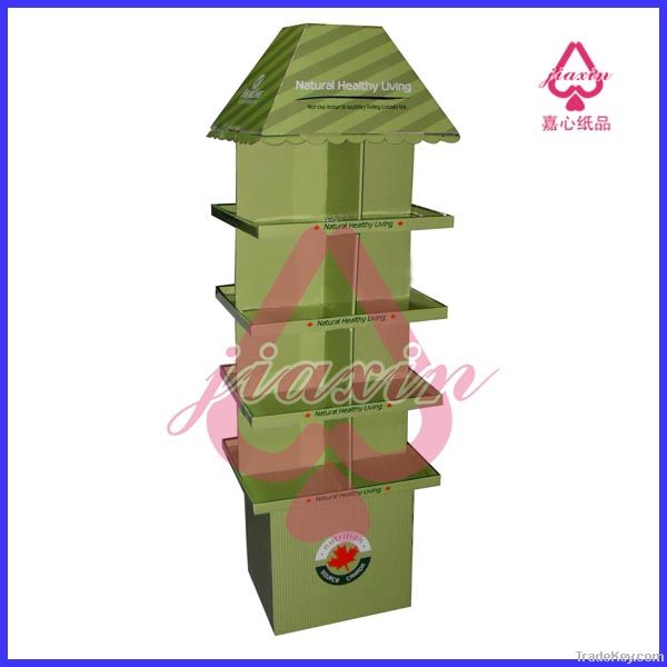 cardboard tiered display stand with a pyramidal top