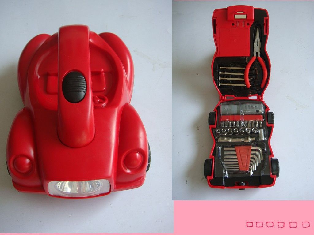 Household hardware car shape tool kit with flashlight