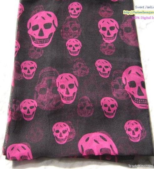 2013 custom silk scarf skull print pattern 120*50cm