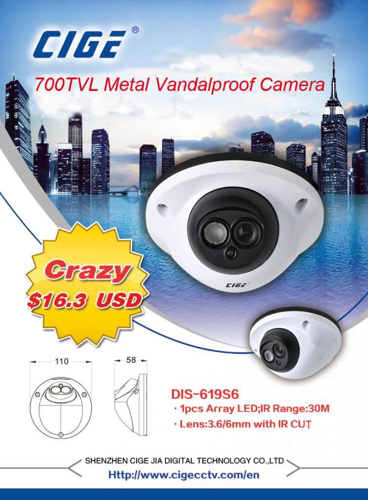 New Design! Lower Price 500tvl Cctv Dome Camera 3.6mm lens 1pcs IR Array LED 30M