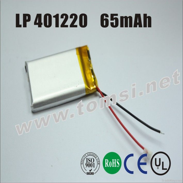 Tiny sizre li-polymer battery 3.7V, 65mAh for bluetooth and toys