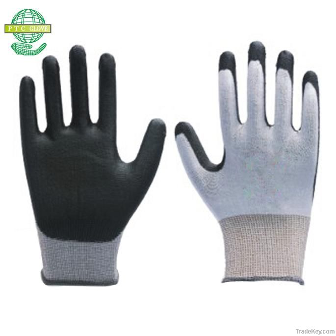 Cut resistance glove coated with Water based PU safety glove level 3