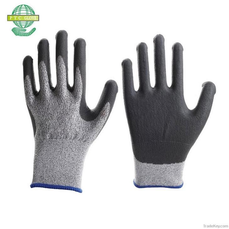 Cut resistance glove coated with NON-SMEAR PU safety glove level 3