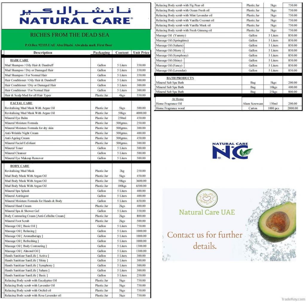 Spa & Saloon Prices for Natural Care