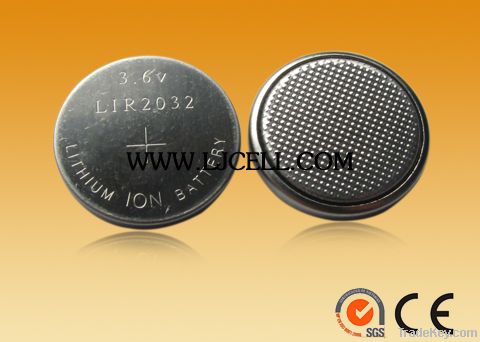 Li-ion Rechargeable battery button cell lir2032 3.6V 40mAH