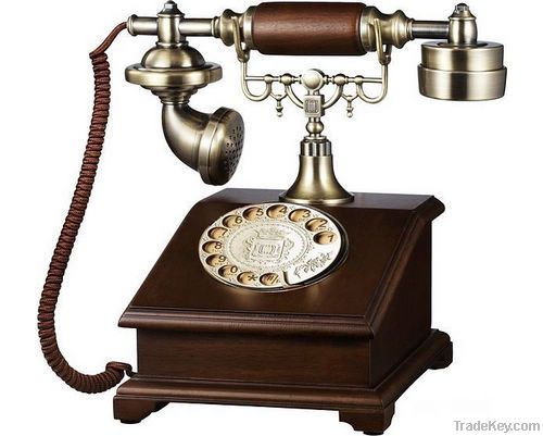 rubber wood rotary telephone for vintage home accentsâ€œblossom ageâ€