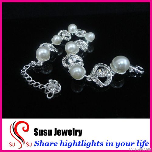 New arrival 2012 Alloy rhinestone pearl wedding bracelet