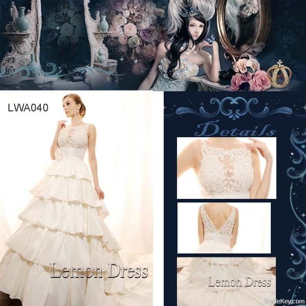 Satin Layers Wedding Dress A-line Flower Bridal Gown