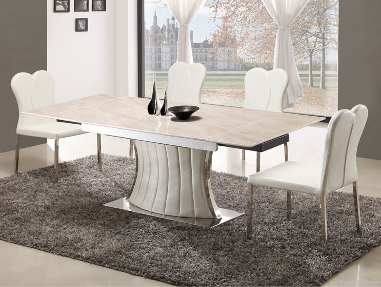 Stainless Steel Marble Top Extendable Dining Table