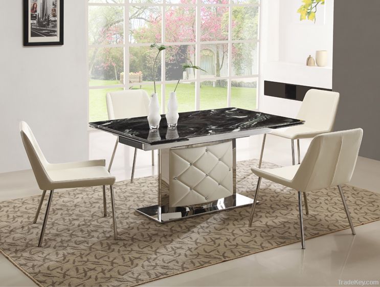 Stainless Steel Marble Top Extendable Dining Table