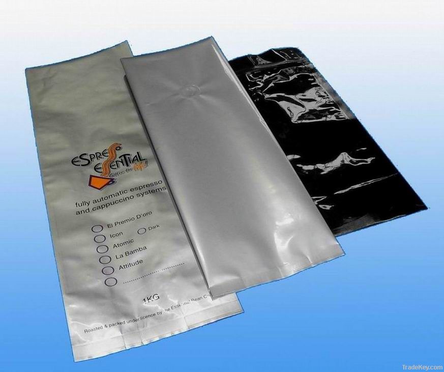 plastic coffee packaging bags with side gusset and air valve