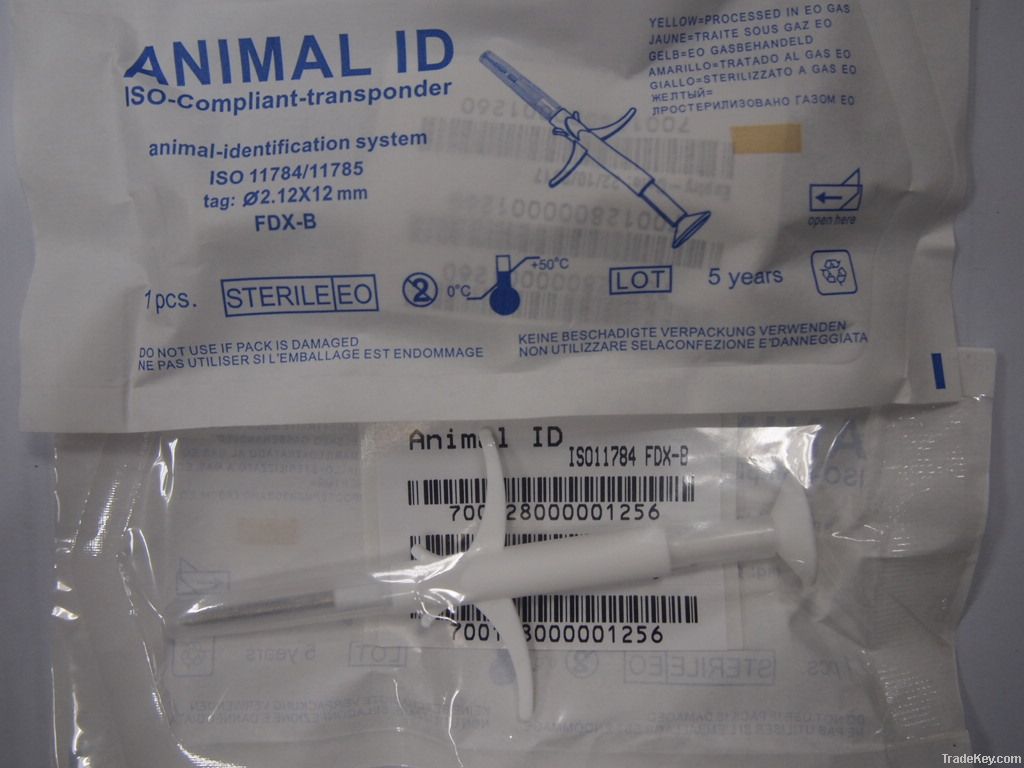 2x12mm ISO11784/785 134.2khz FDX-B rfid glass tag with syringe