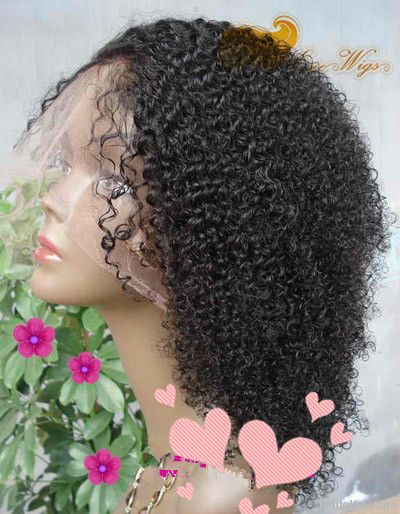 Fashion Africa American Afro Curl Indian Remy Hair Lace Front Wigs