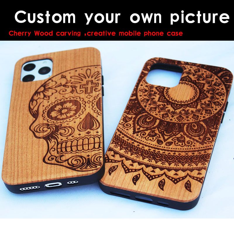 Mobile Phone Case Laser Engraving Wooden Cover +TPU Anti-knock Anti-slip Wood Case Hot sale