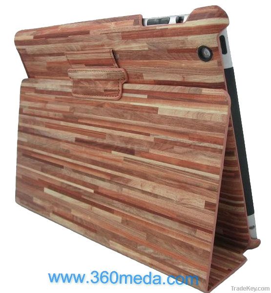 Grain Wood-like Leather iPad 2 Foldable Case