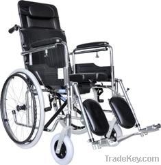 manual folding commode wheelchair with recline backrest