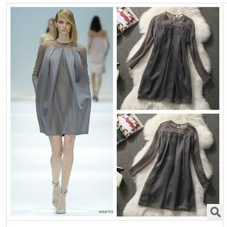 2014 New Spring Summer Silk Polyester Brand Long Sleeve Ruffles Knee-Length Ladies' Fashion Straight Dress Women' Casual Dresses H011901