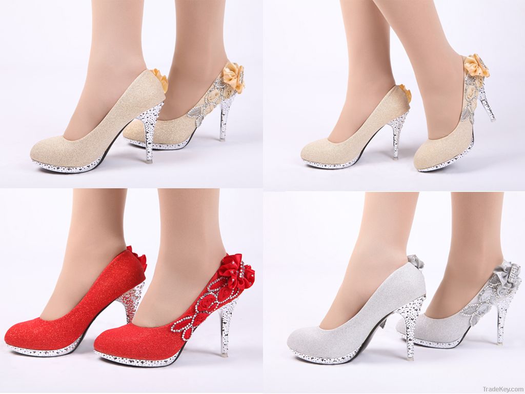 The bride shoes with red high heels wedding dress fittings diamond gol