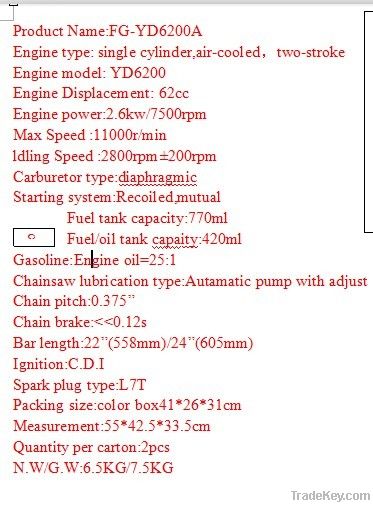 62cc gasolinechainsaw