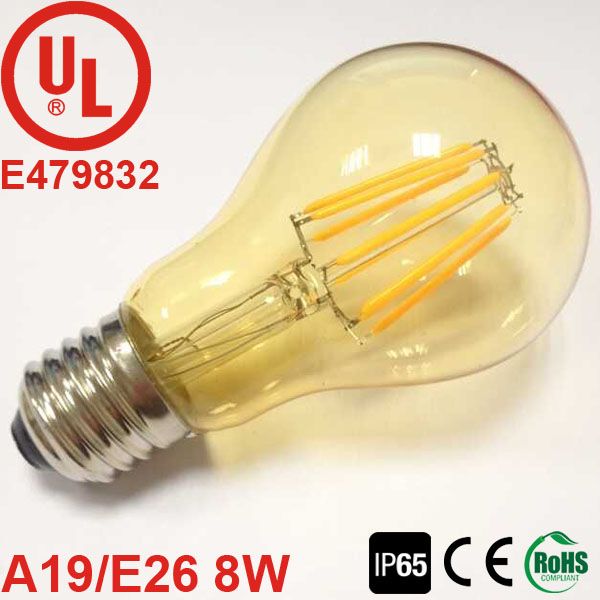 UL Listed Vintage A19 Globe 8W Dimmable LED Filament E26 Edison Light Bulb
