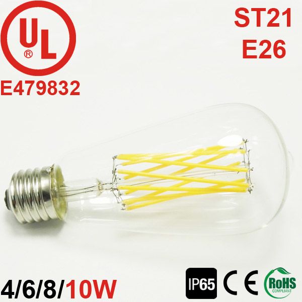 CUL/UL Listed 10W Long Filament Light Bulb, ST21/E26 ST64 LED Filament Bulb