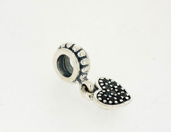 Genuine 925 Sterling Silver "Black Pave Heart" Charm Bead with Thread Core fitting for European bracelets