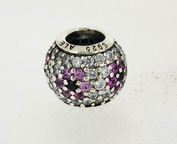 Solid 925 Sterling Silver &quot;Pink Pave Cherry Blossom Charm&quot; Bead with Thread Core fitting for European bracelets
