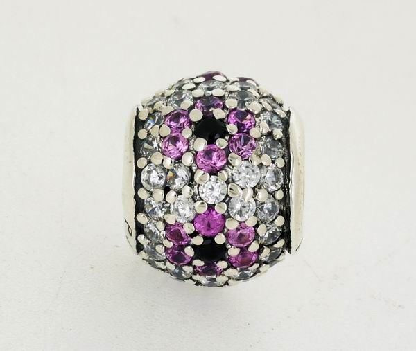 Solid 925 Sterling Silver "Pink Pave Cherry Blossom Charm" Bead with Thread Core fitting for European bracelets