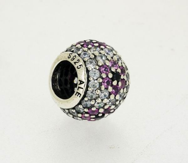 Solid 925 Sterling Silver "Pink Pave Cherry Blossom Charm" Bead with Thread Core fitting for European bracelets