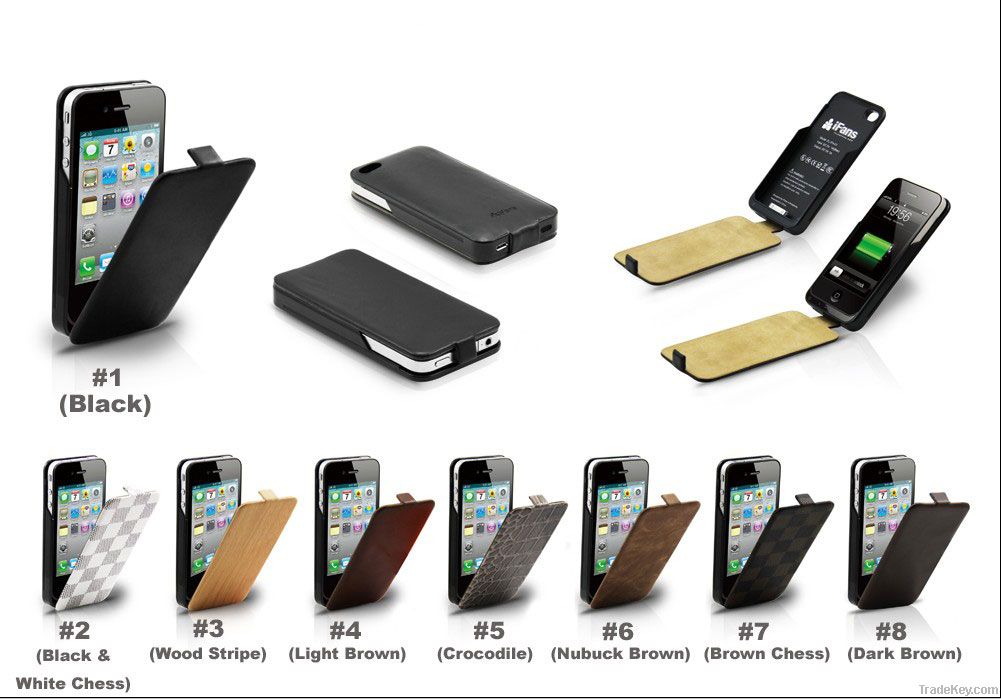 newest and fashion Power case for iphone 4s with leather cover