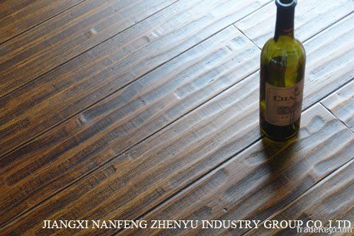 Distressed hand scraped brass color strand woven bamboo flooring