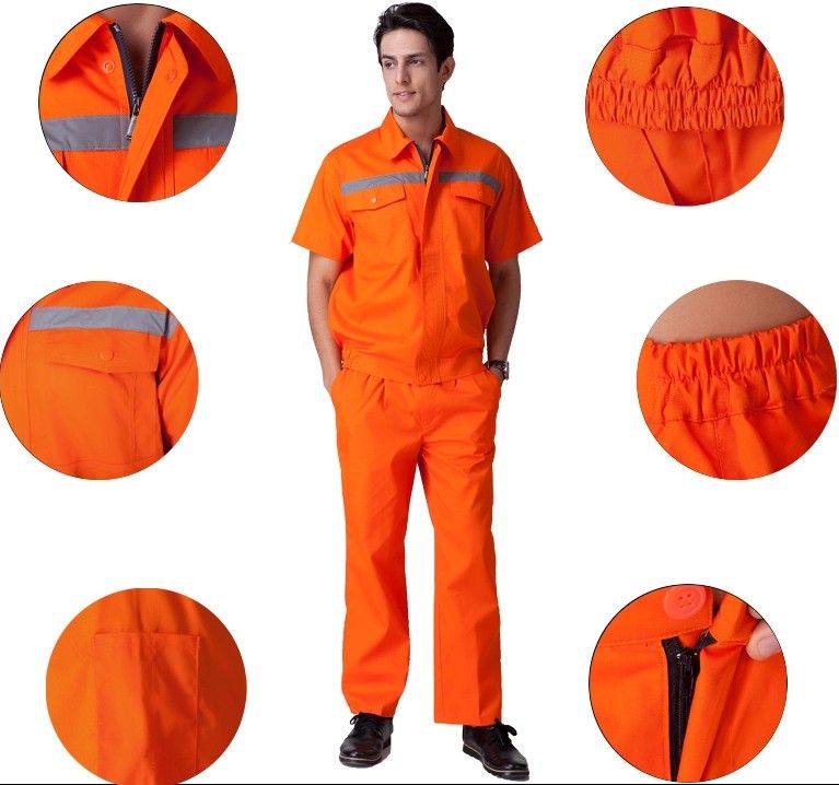 New 2014 100 cotton  men short sleeve reflective workwear coverall uniform