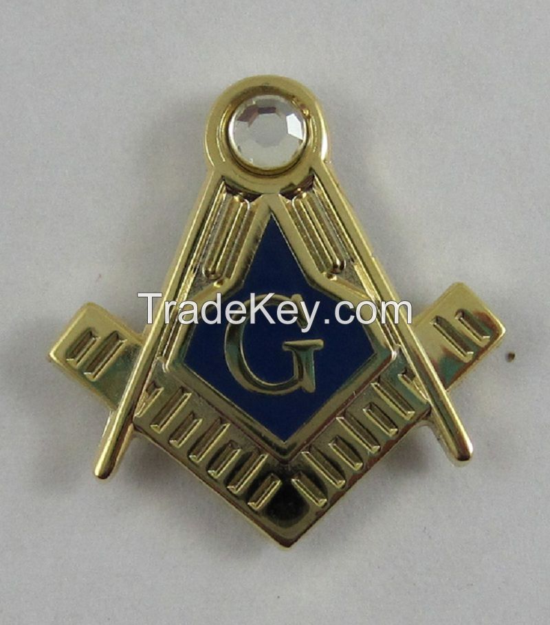 Masonic Freemason 19mm Lapel Pin Blue Lodge, gift, brass material rhinestone Jeweled Square & Compass lapel Pin
