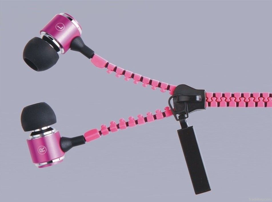 zipper earphones pink design