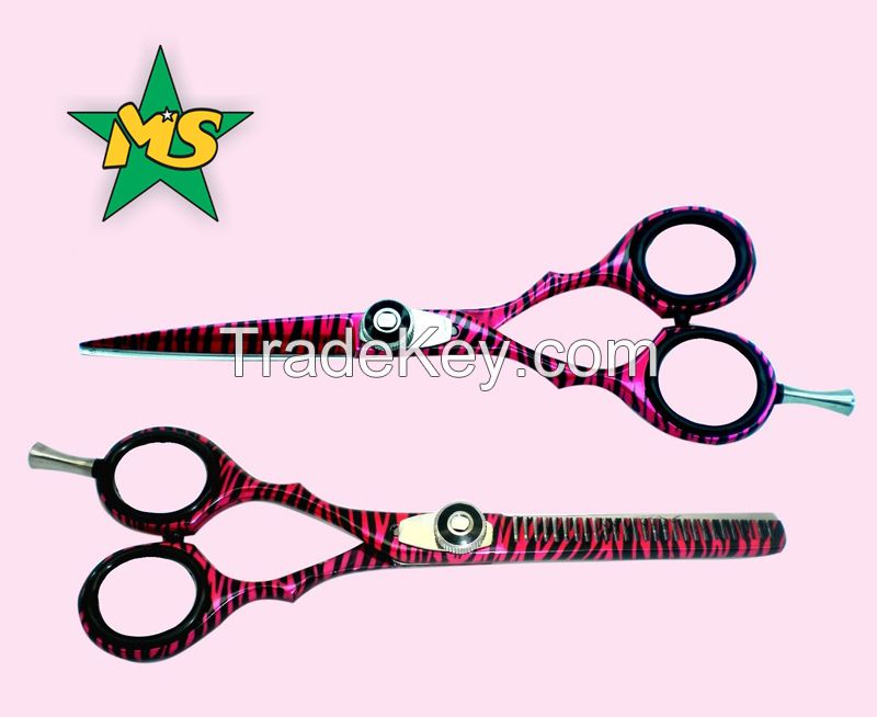 Professional Barber Razor Edge Hair Cutting Scissors & Shears Set Pink Zebra Set