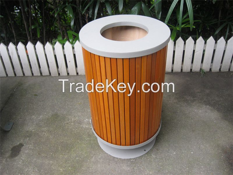 Outdoor wooden trash can site furnishing wooden street dustbin