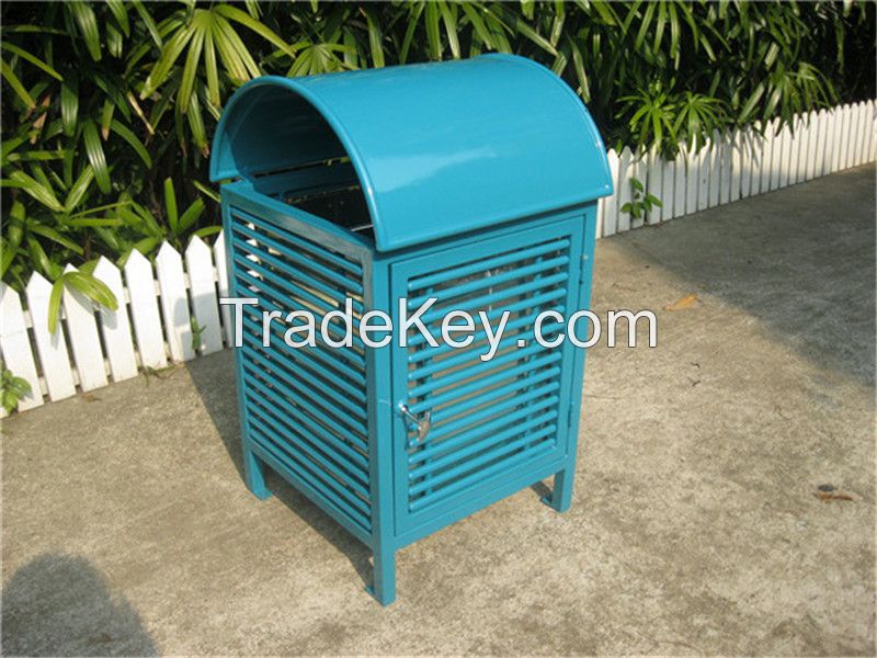 Powder coated metal park dustbin metal garbage can outdoor litter bin