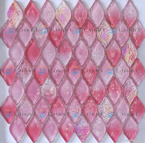 Leaf Shape Iridescent Mosaic Pink/Red