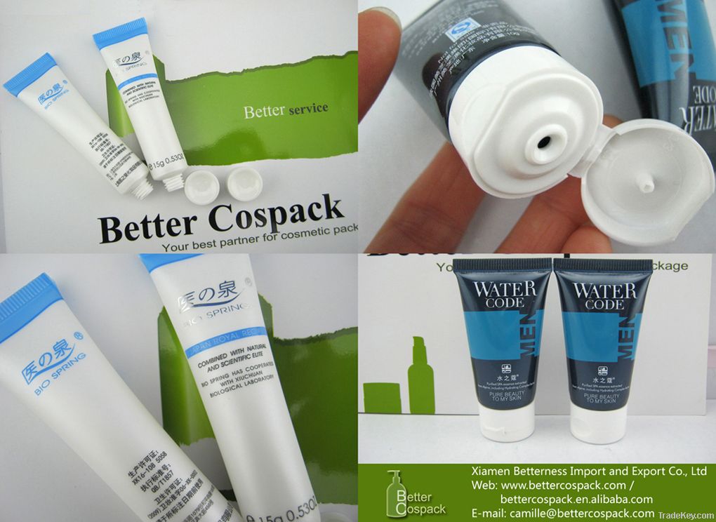 oval plastic tube for  skin care cream with aluminum screw cap
